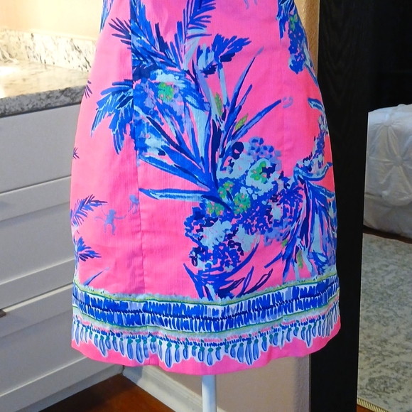 Lilly Pulitzer Pink & Blue Tropical Palm Floral Pattern Sheath Dress Size 00 - Picture 4 of 11